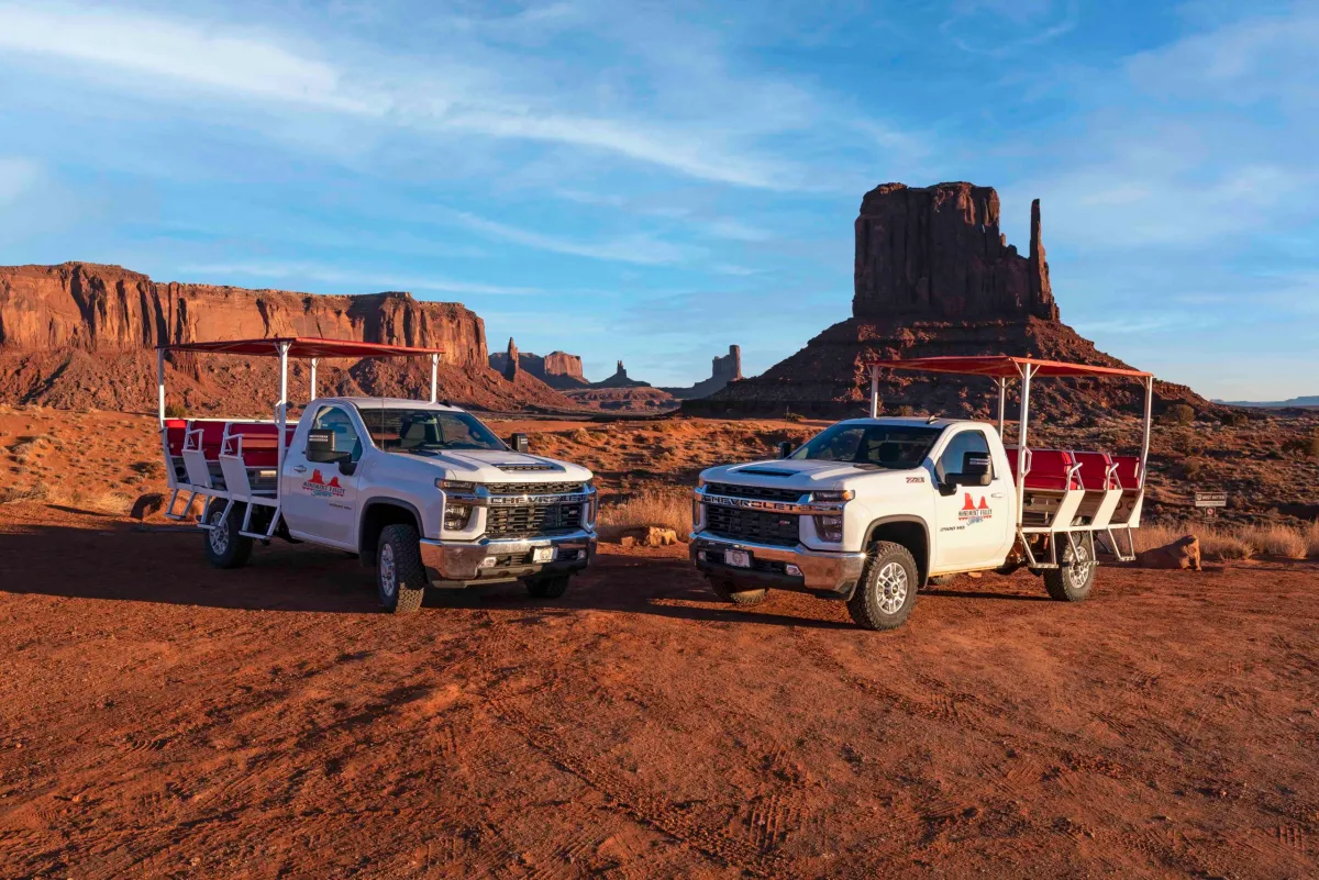 a truck is parked in the desert